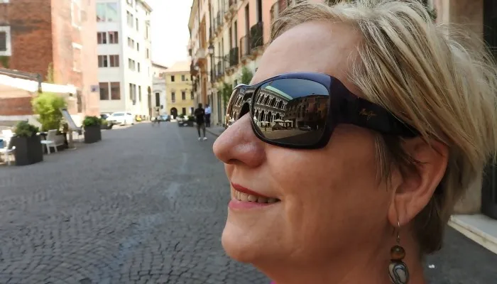 Cathryn on a street